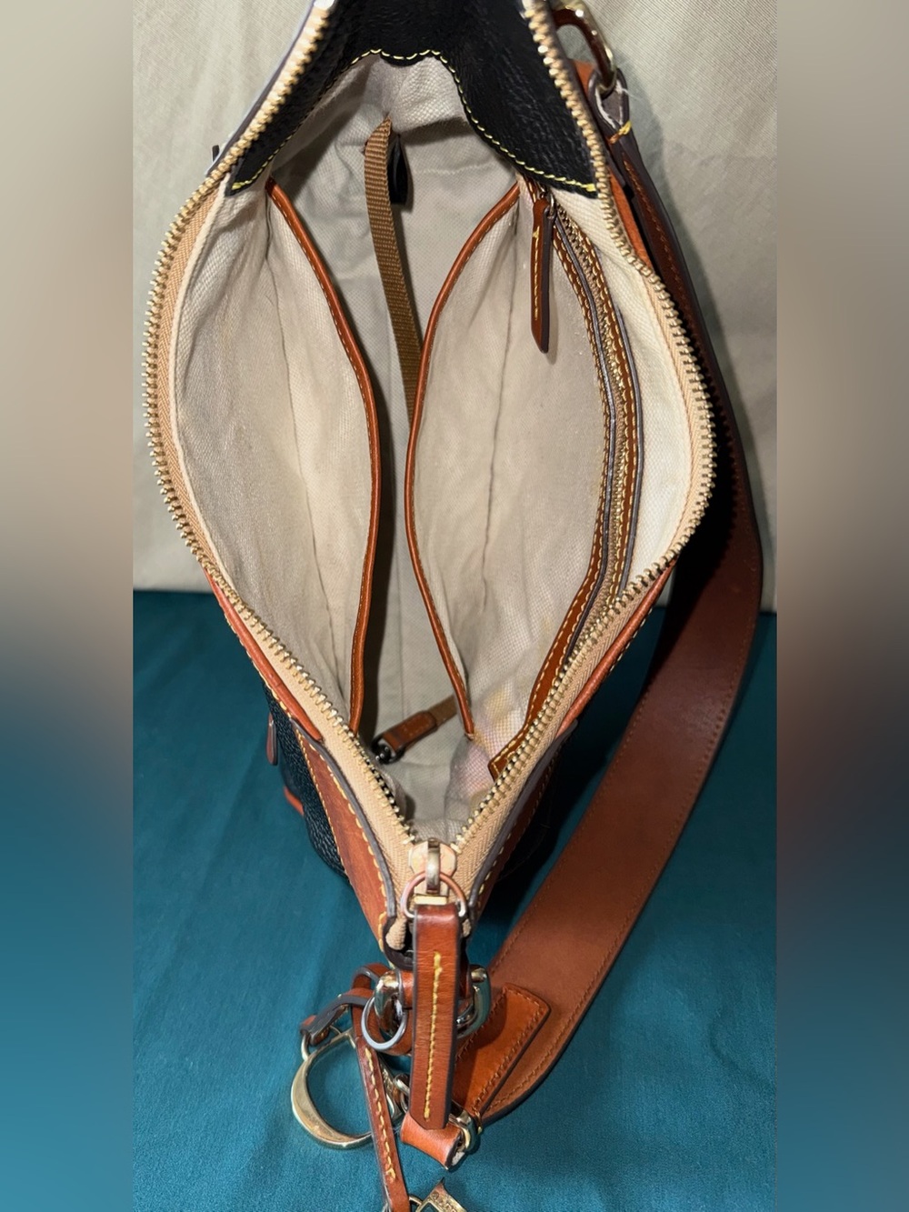 Dooney & Bourke Black with Brown Trim Pebbled Leather Shoulder Bag & Wallet - Picture 9 of 16